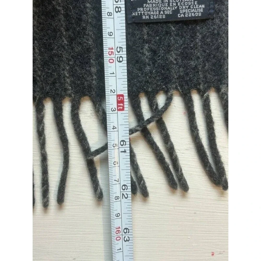 Polo Ralph Lauren 100% Lambswool Charcoal Gray Stripe Fringe Scarf